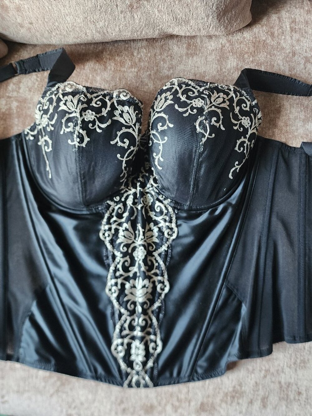 Masquerade Delphi Basque & Matching Brief Set Black Cream 30H Panty Size XS